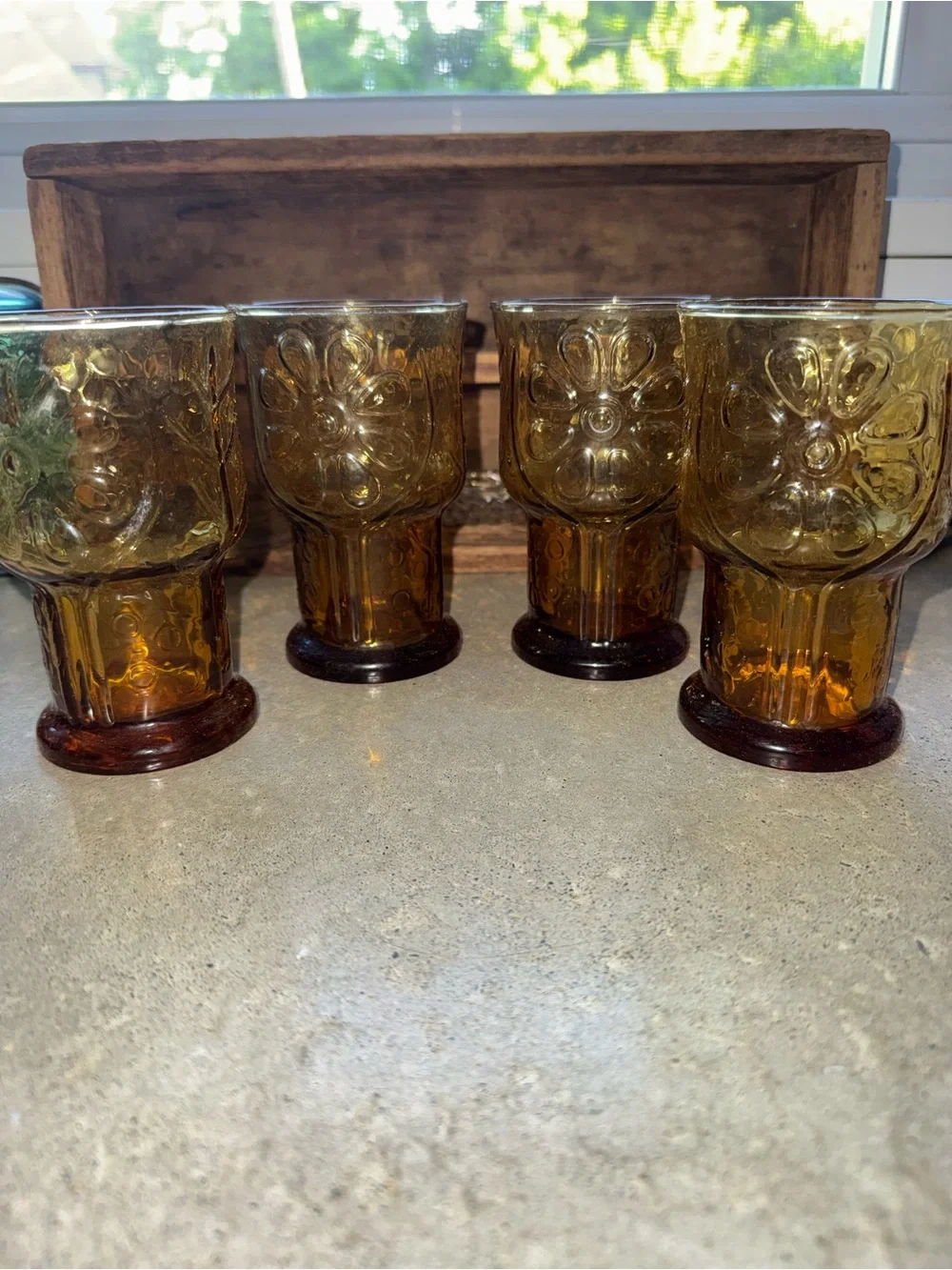 Vintage Libbey Amber Pressed Glass Tumbler - Set of 4